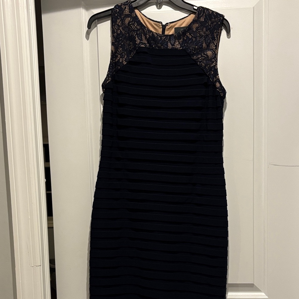 Adrianna Papell Navy and Black Lace Midi Dress